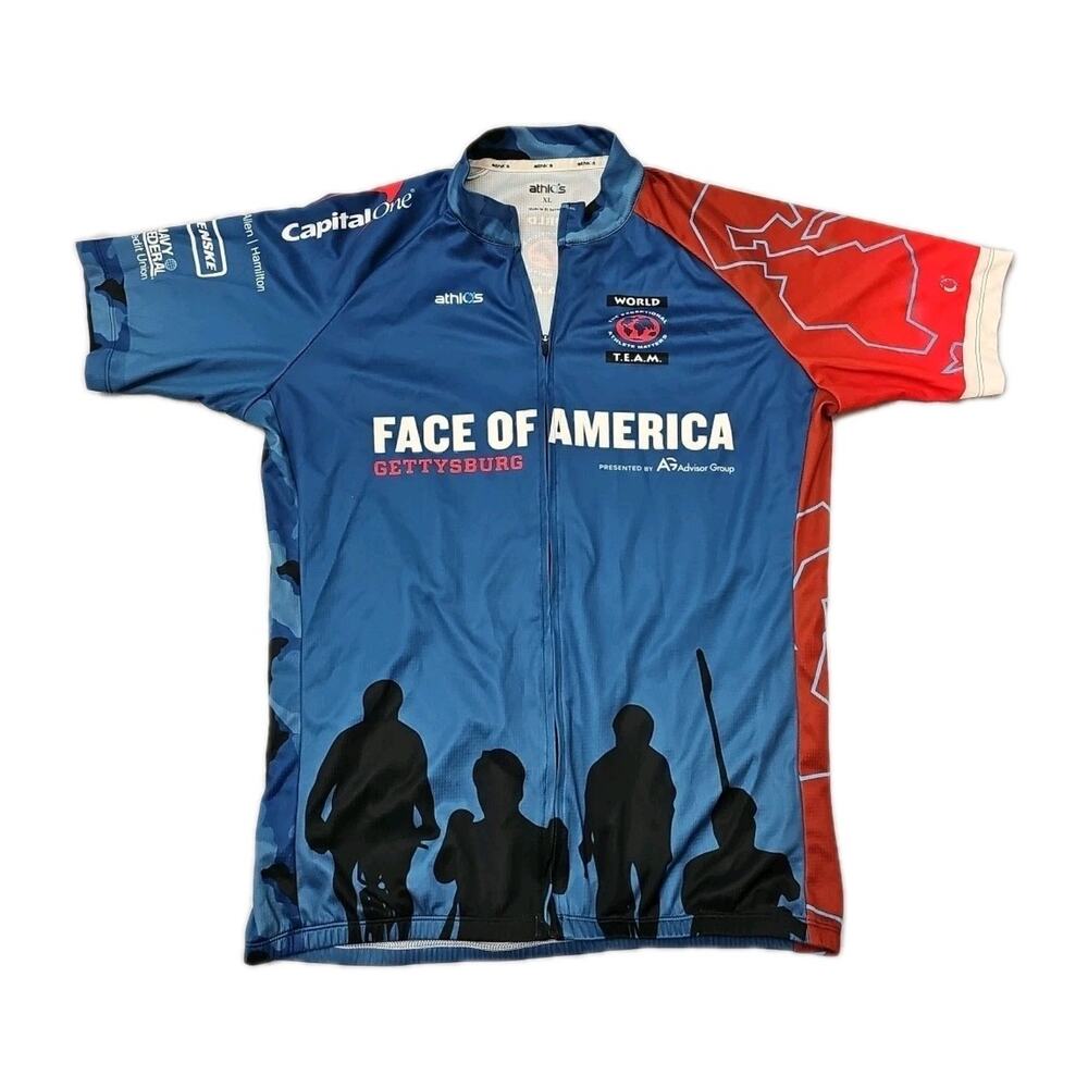 Athlos Face Of America Gettysburg Team Full Zip Cycling Jersey Size XL Graphic